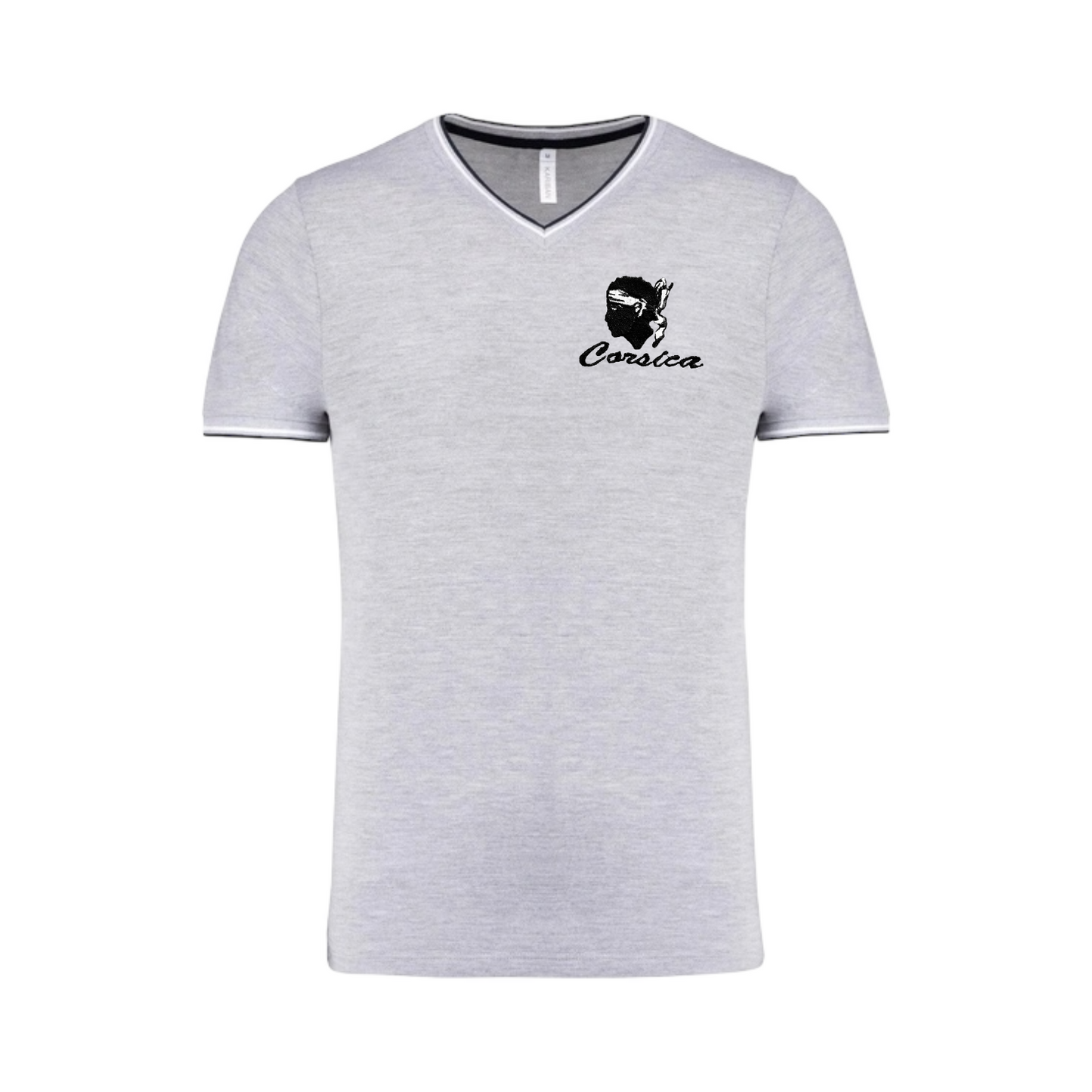 T-Shirt Brodé Col V, maille piquée