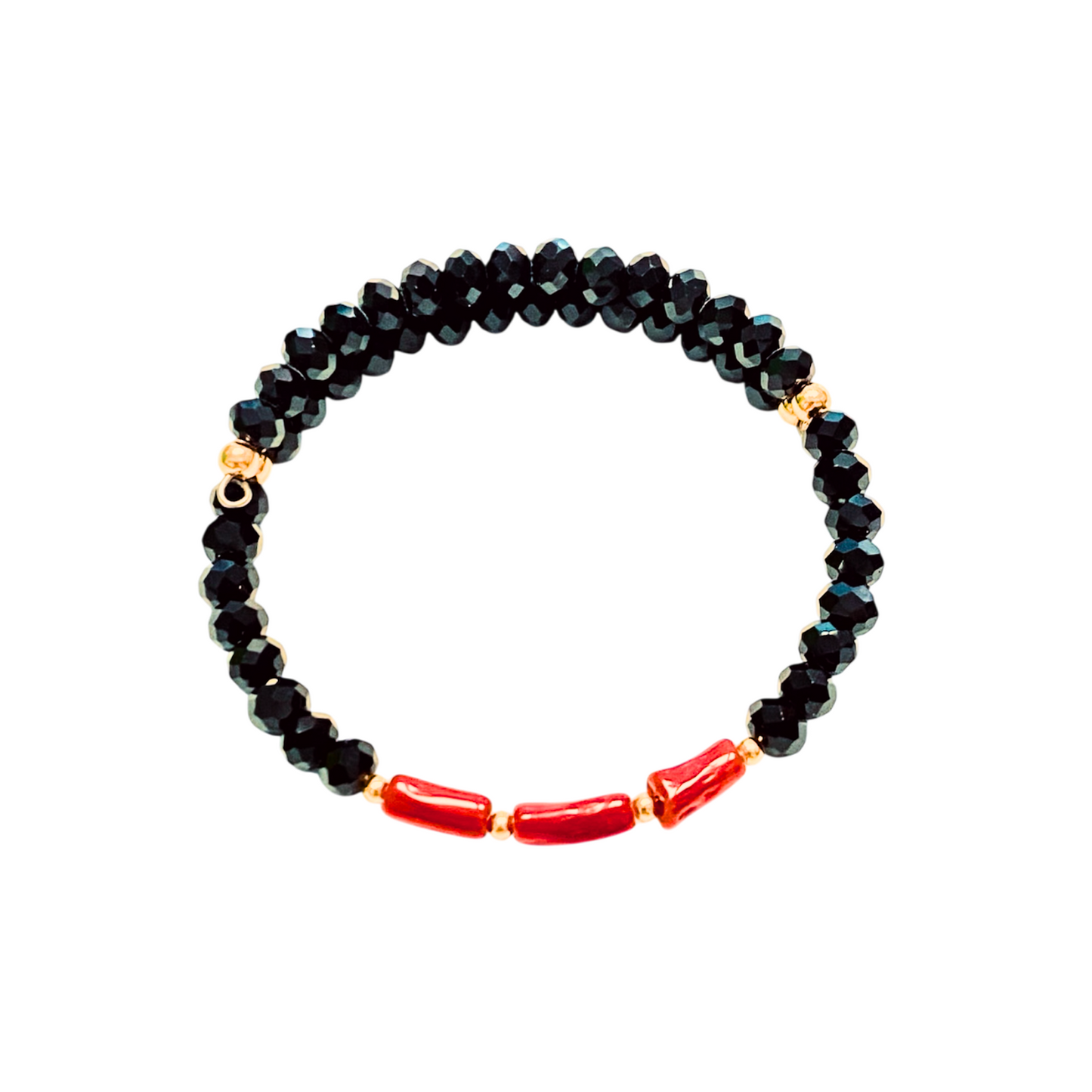 Bracelet jonc corail & cristaux noirs
