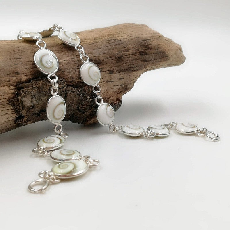 Bracelet œil De Sainte-Lucie Et Argent 925 - Coquillage Naturel - Sans Fermoir - Longueur 15-16 Cm
