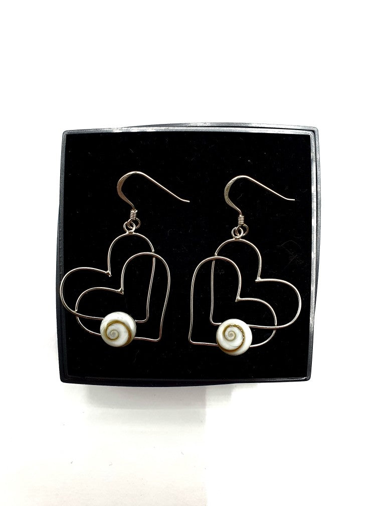 Boucles d'oreilles pendantes double coeurs