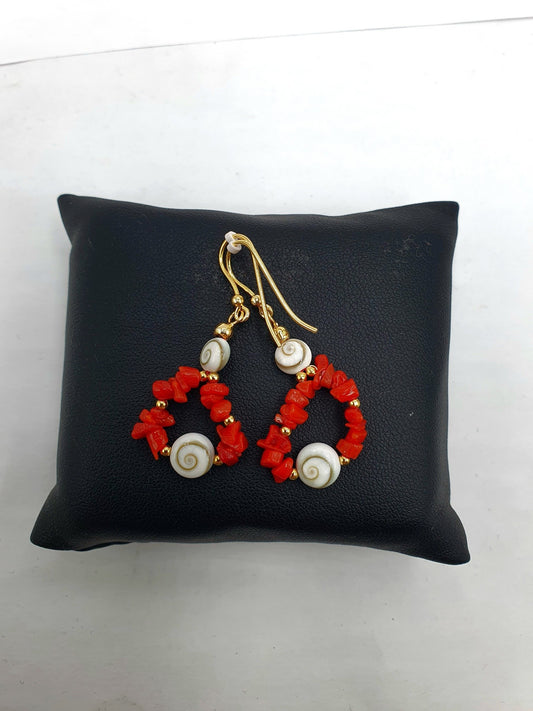 Boucles d’oreilles corail pendante 2 yeux