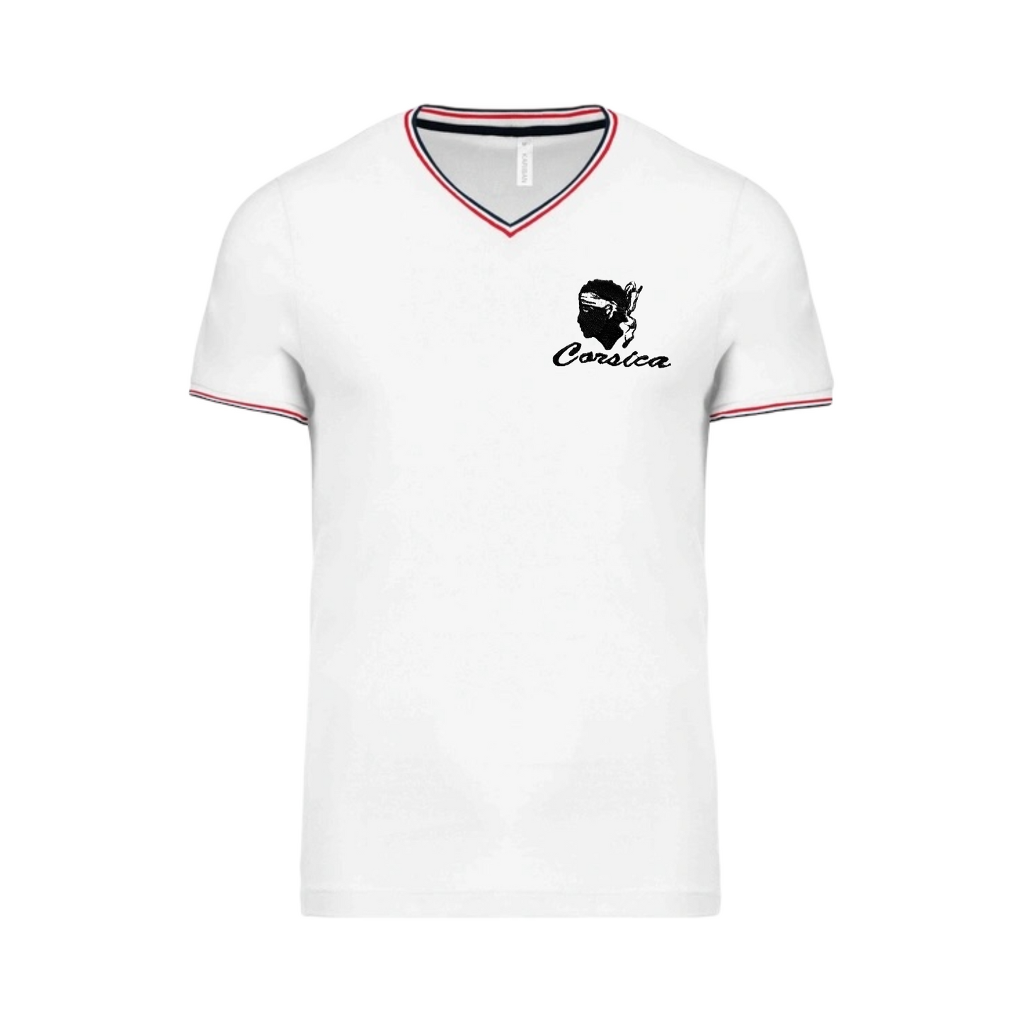 T-Shirt Brodé Col V, maille piquée