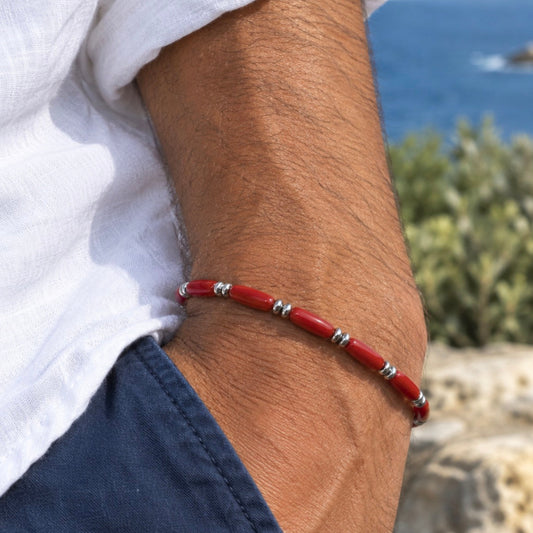 Bracelet Corail Tubes & Argent
