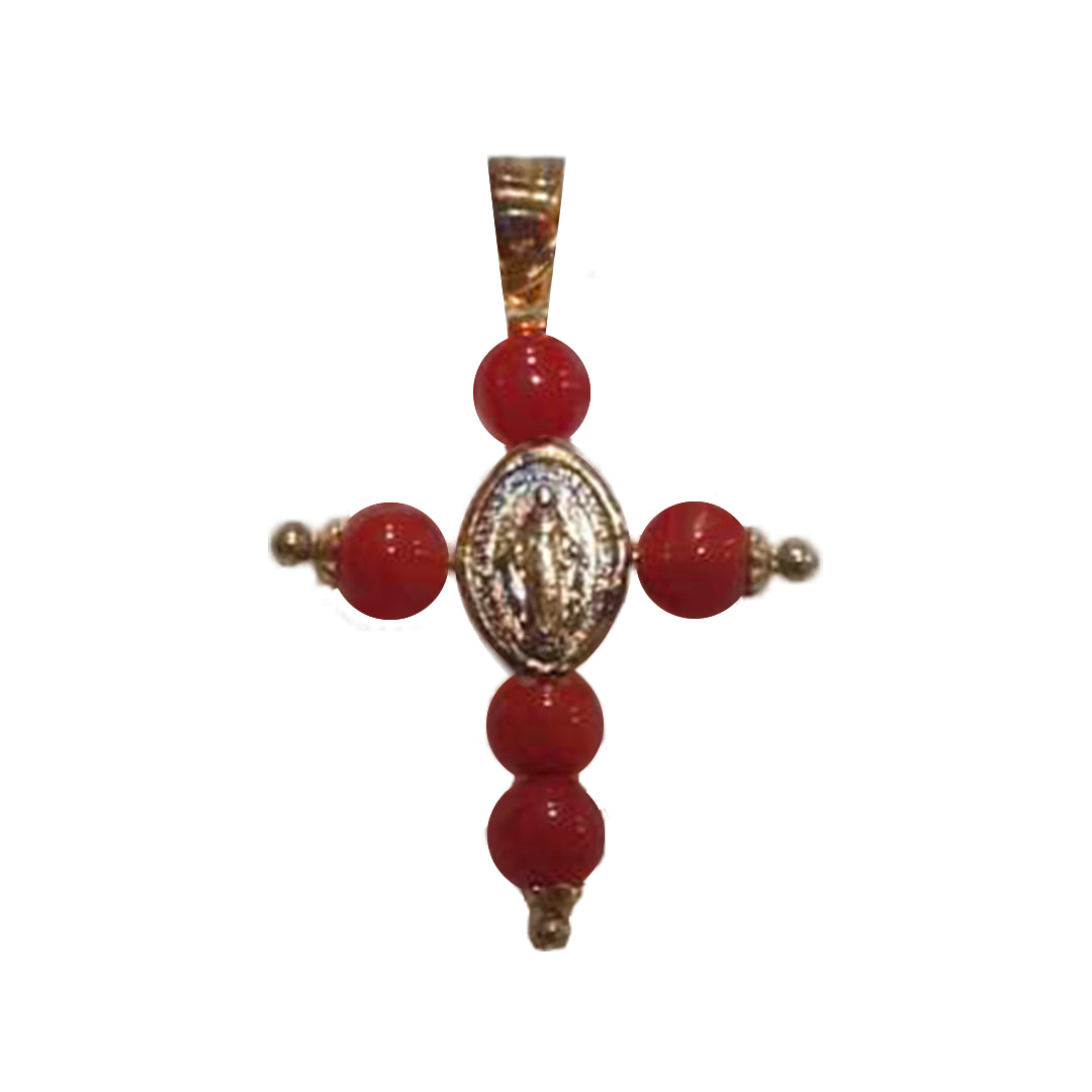 Pendentif Croix en corail et vierge marie